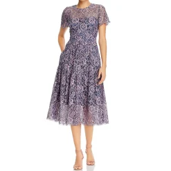 Lace Overlay Short Sleeve Fit & Flare Dress