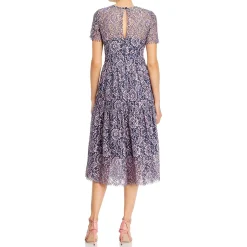 Lace Overlay Short Sleeve Fit & Flare Dress