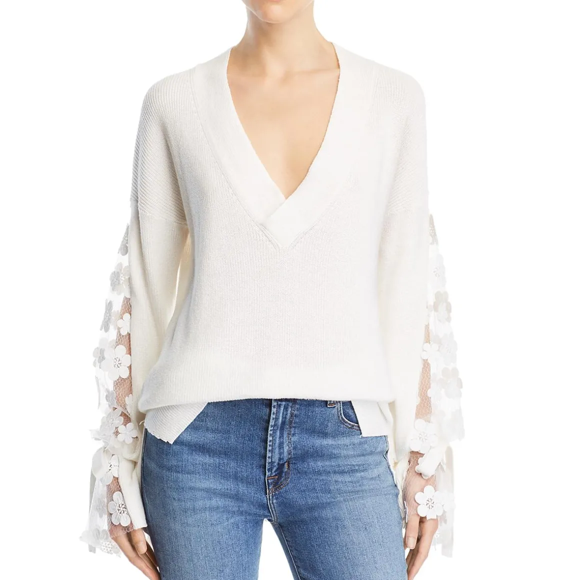 Lace Trim Long Sleeves Pullover Sweater