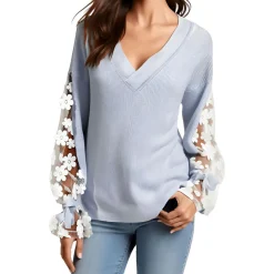 Lace Trim Long Sleeves Pullover Sweater