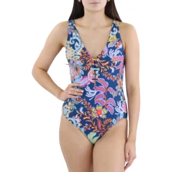 Lace-Up Nylon One-Piece Swimsuit