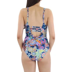 Lace-Up Nylon One-Piece Swimsuit