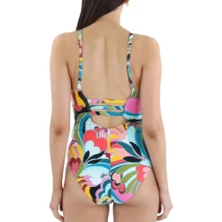 Lace-Up Nylon One-Piece Swimsuit