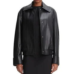 Lamb Leather Pockets Bomber Jacket