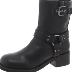 Leather Block Heel Ankle Boots