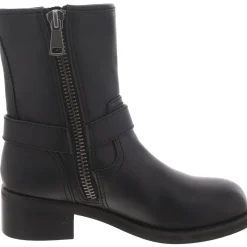 Leather Block Heel Ankle Boots