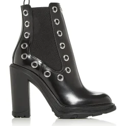 Leather Block Heel Ankle Boots