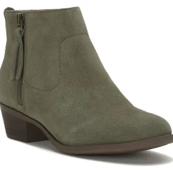 Leather Low Block Heel Almond Toe Ankle Bootie