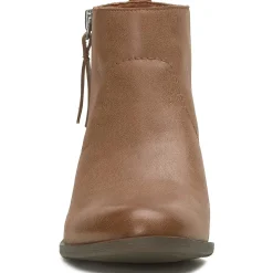 Leather Low Block Heel Almond Toe Ankle Bootie
