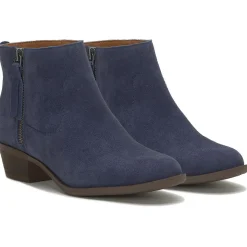 Leather Low Block Heel Almond Toe Ankle Bootie