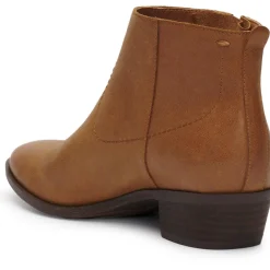 Leather Low Block Heel Almond Toe Ankle Bootie