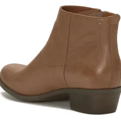 Leather Low Block Heel Almond Toe Ankle Bootie