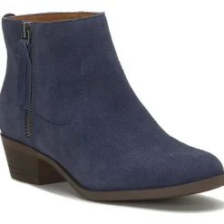 Leather Low Block Heel Almond Toe Ankle Bootie