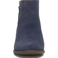 Leather Low Block Heel Almond Toe Ankle Bootie