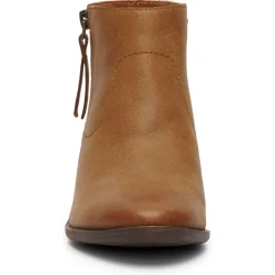 Leather Low Block Heel Almond Toe Ankle Bootie