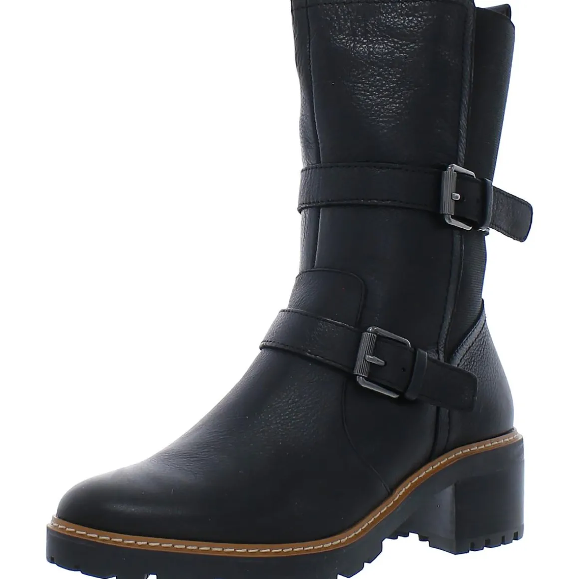 Leather Round Toe Mid-Calf Boots
