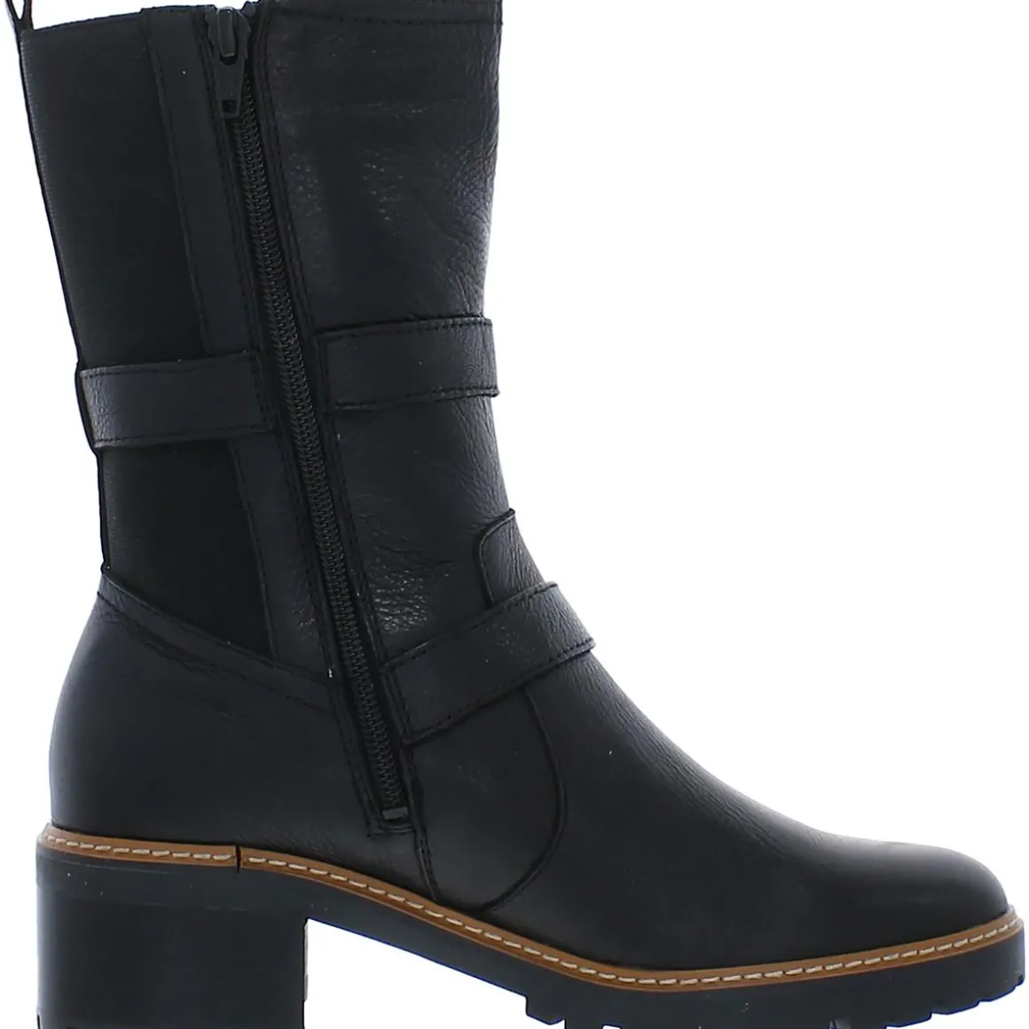 Leather Round Toe Mid-Calf Boots