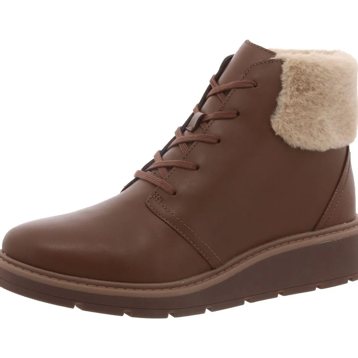 Leighly Lace Leather Faux Fur Trim Ankle Boots