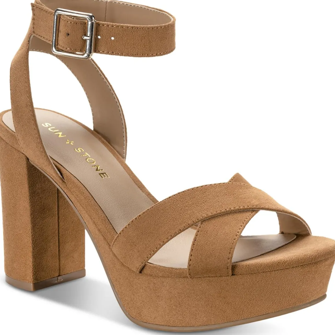 LILLAHF Faux Suede Ankle Strap Block Heel