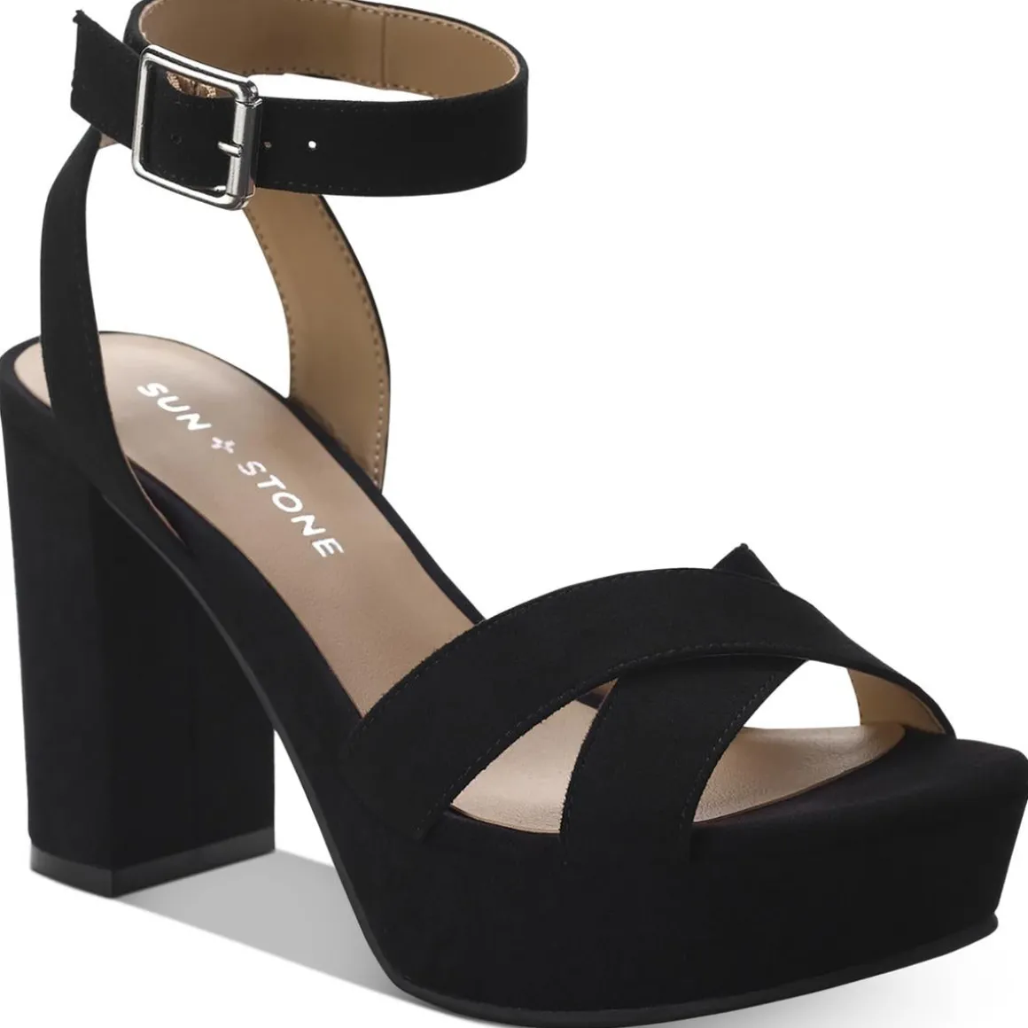 LILLAHF Faux Suede Ankle Strap Block Heel