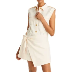 Linen Point-Collar Wrap Dress