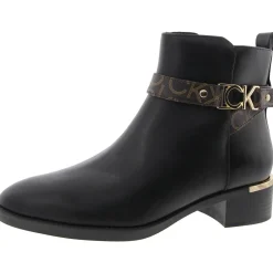 Logo Faux Leather Ankle Boots
