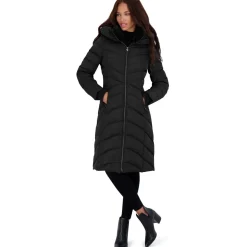 Long Quilted Puffer Coat with Faux Fur Collar