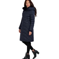 Long Quilted Puffer Coat with Faux Fur Collar