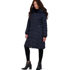 Long Quilted Puffer Coat with Faux Fur Collar