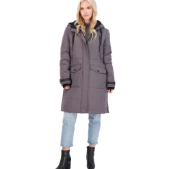 Long Quilted Winter Parka Coat with Drawstring Hood
