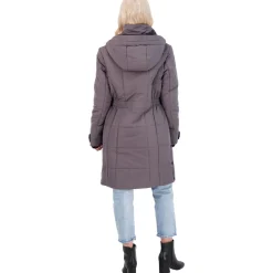 Long Quilted Winter Parka Coat with Drawstring Hood