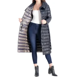 Long Quilted Winter Puffer Coat with Belted Waist