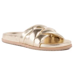 Low Key Glow Up Criss-Cross Leather Slide Sandals