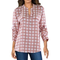 Mandarin Collar Pocket Button-Down Top