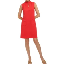 Mandarin Collar Pocket Sheath Dress