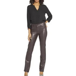 Marilyn Faux Leather Solid Straight Leg Pants