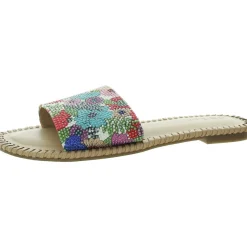 Mavise Beaded Flat Beaded Striped Slide Sandals