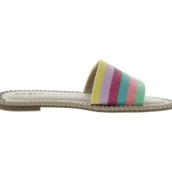 Mavise Beaded Flat Beaded Striped Slide Sandals