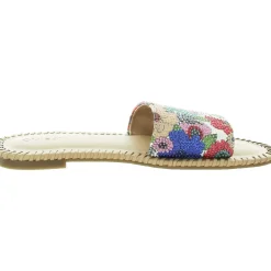 Mavise Beaded Flat Beaded Striped Slide Sandals