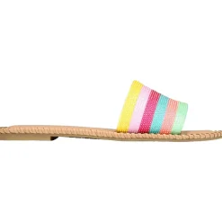Mavise Beaded Flat Beaded Striped Slide Sandals