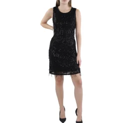 Mesh Overlay Sequined Shift Dress