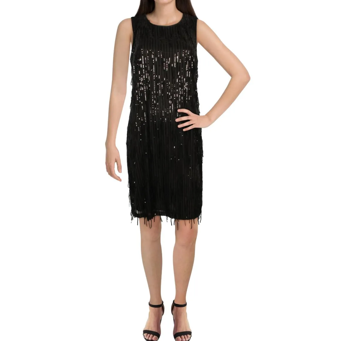 Mesh Overlay Sequined Shift Dress