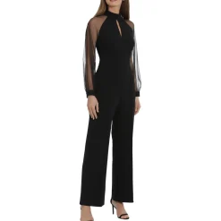 Mesh Sleeve Keyhole Jumpsuit