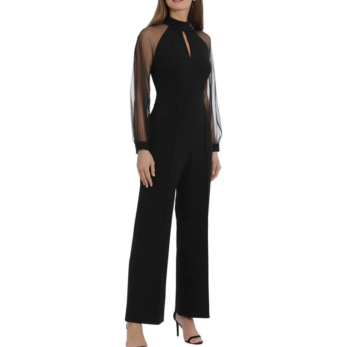 Mesh Sleeve Keyhole Jumpsuit