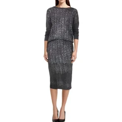 Metallic Cable Knit Crewneck Sweater