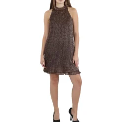 Metallic Crinkled Halter Dress