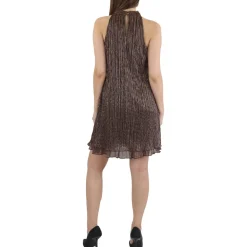 Metallic Crinkled Halter Dress