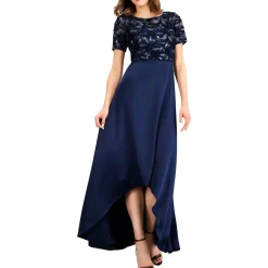 Metallic Embroidered Evening Dress