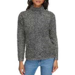 Metallic Eyelash Mock Turtleneck Sweater