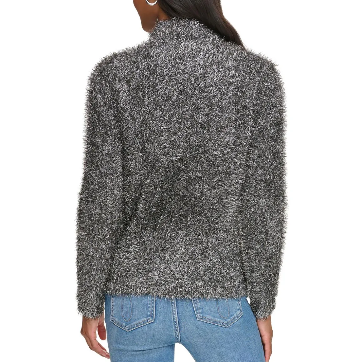 Metallic Eyelash Mock Turtleneck Sweater